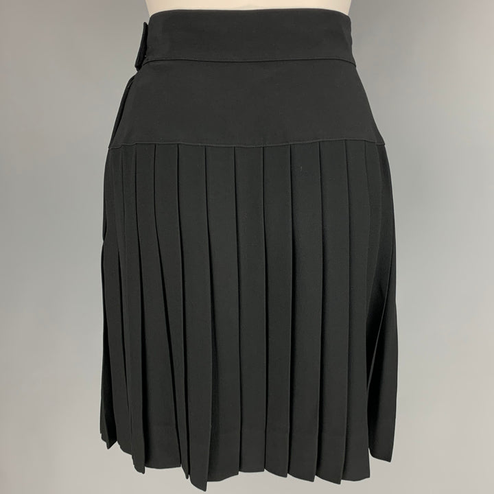 CHANEL Talla 6 Falda plisada debajo de la rodilla de rayón de acetato negro