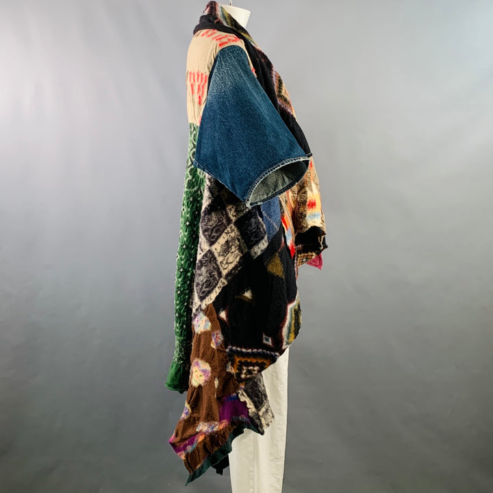 KAPITAL One Size Blue Multi Color Patchwork Cotton Open Front Coat