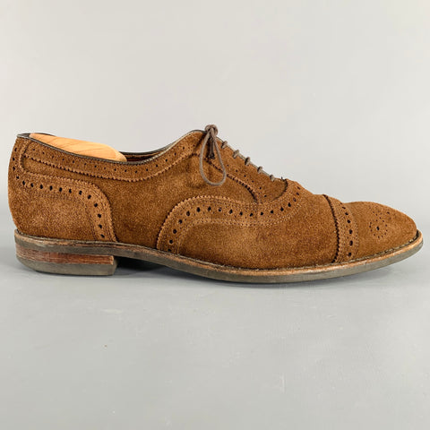 ALLEN EDMONDS Size 10.5 Strand Brown Perforated Suede Cap Toe Oxford Shoes