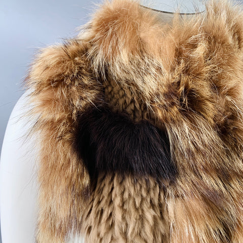 ELIZABETH and JAMES Size M/L Brown Mixed Furs Hook Eye Vest