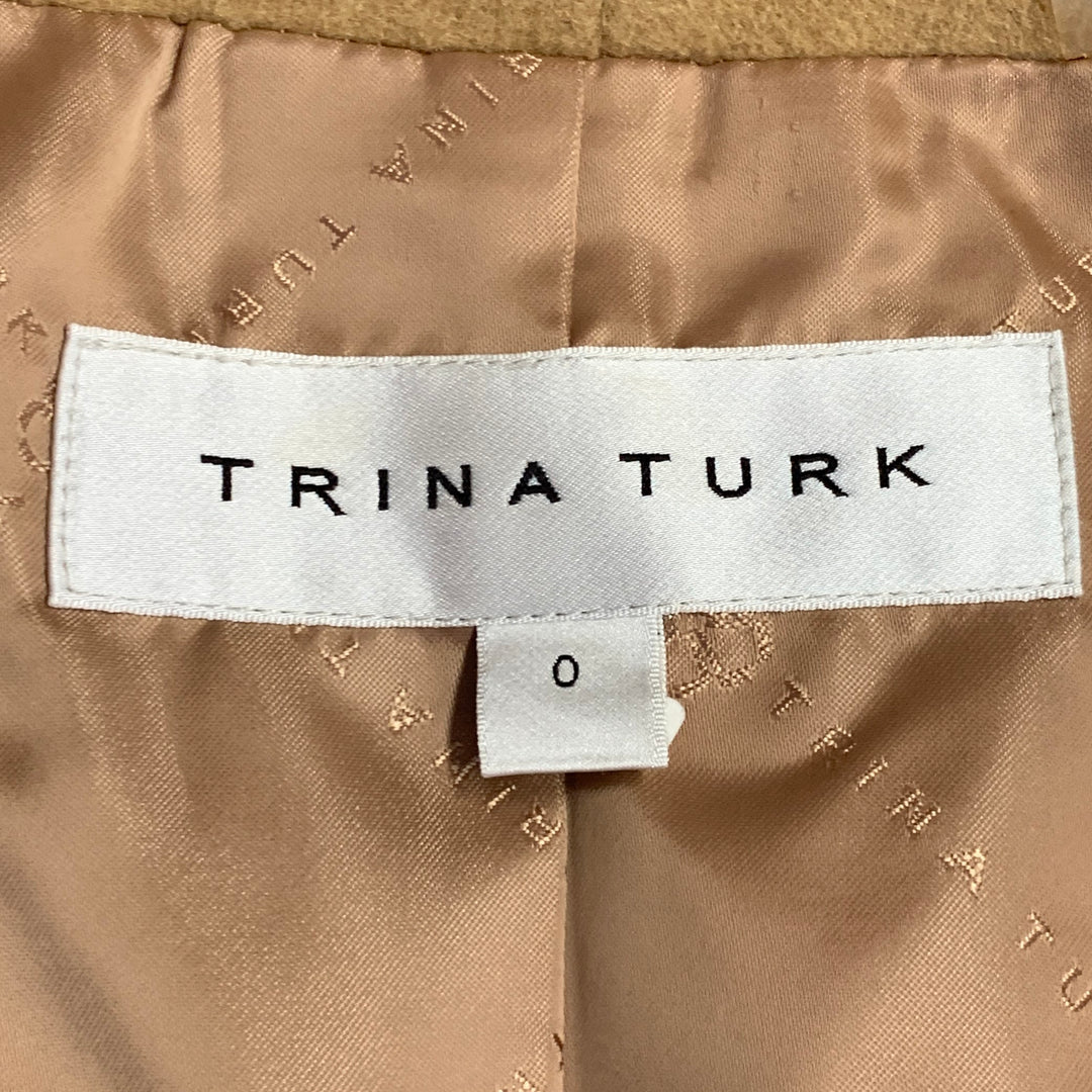 TRINA TURK Size 0 Tan Wool Cashmere Shawl Collar Snaps Coat