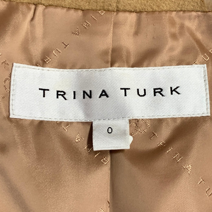 TRINA TURK Size 0 Tan Wool Cashmere Shawl Collar Snaps Coat
