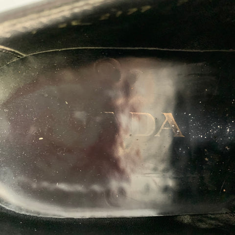 PRADA Size 7 Black Perforated Leather Derby Lace-Up Shoes