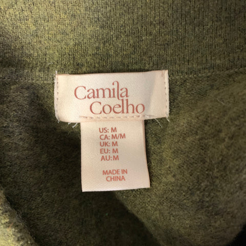 CAMILA COELHO Size M Green Olive Polyester Polo Casual Top