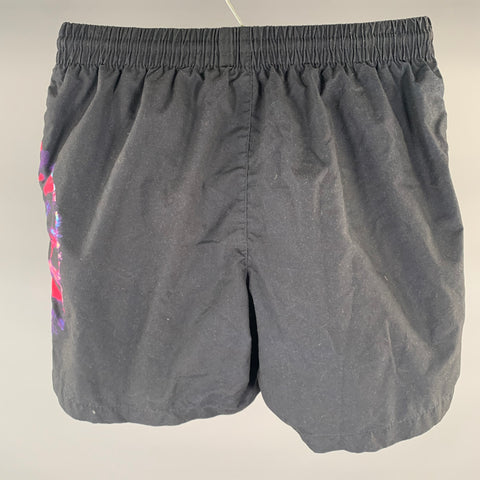DRIES VAN NOTEN Size S Black Pink Blue Tie Dye Polyester Swim Trunks