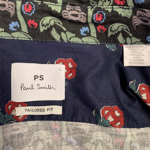 PS by PAUL SMITH Size L Black Green Trees Cotton One pocket Long Sleeve Shirt