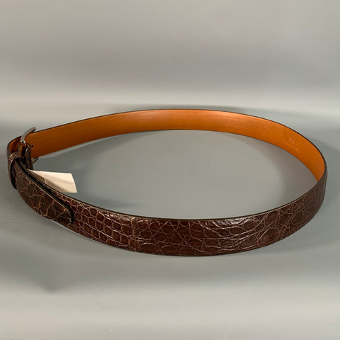 TRAFALGAR Size 42 Brown Croc Embossed Crocodile Belt
