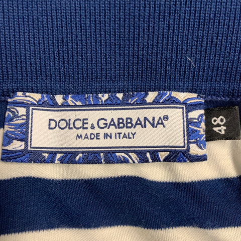 DOLCE & GABBANA Size S Navy White Stripe Logo Cotton One Pocket Polo