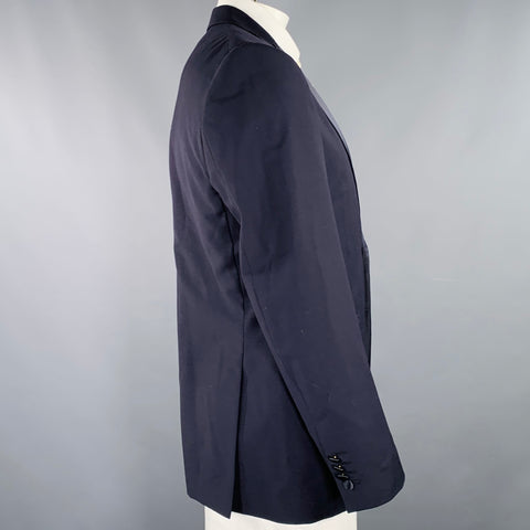 JOHN VARVATOS Size 42 Navy Black Virgin Wool Mohair Peak Lapel Tuxedo Jacket