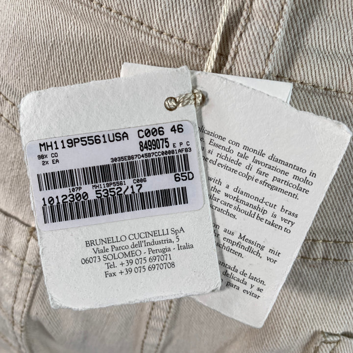 BRUNELLO CUCINELLI Size 10 Beige Cotton Blend Twill Monili Tapered Cuffed Casual Pants