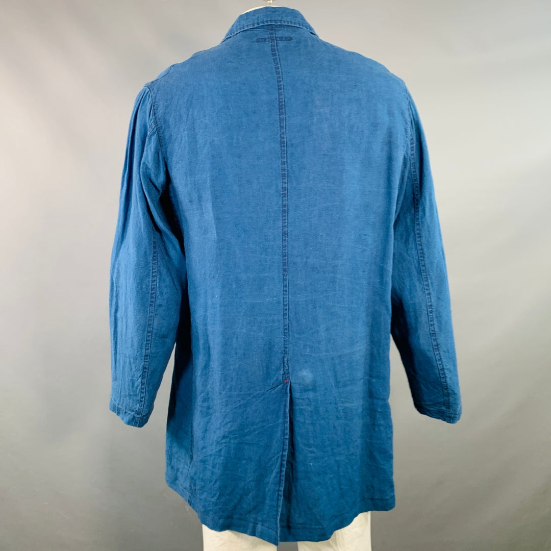 GAIJIN MADE Size XL Blue Cotton Spread Collar Buttoned Coat