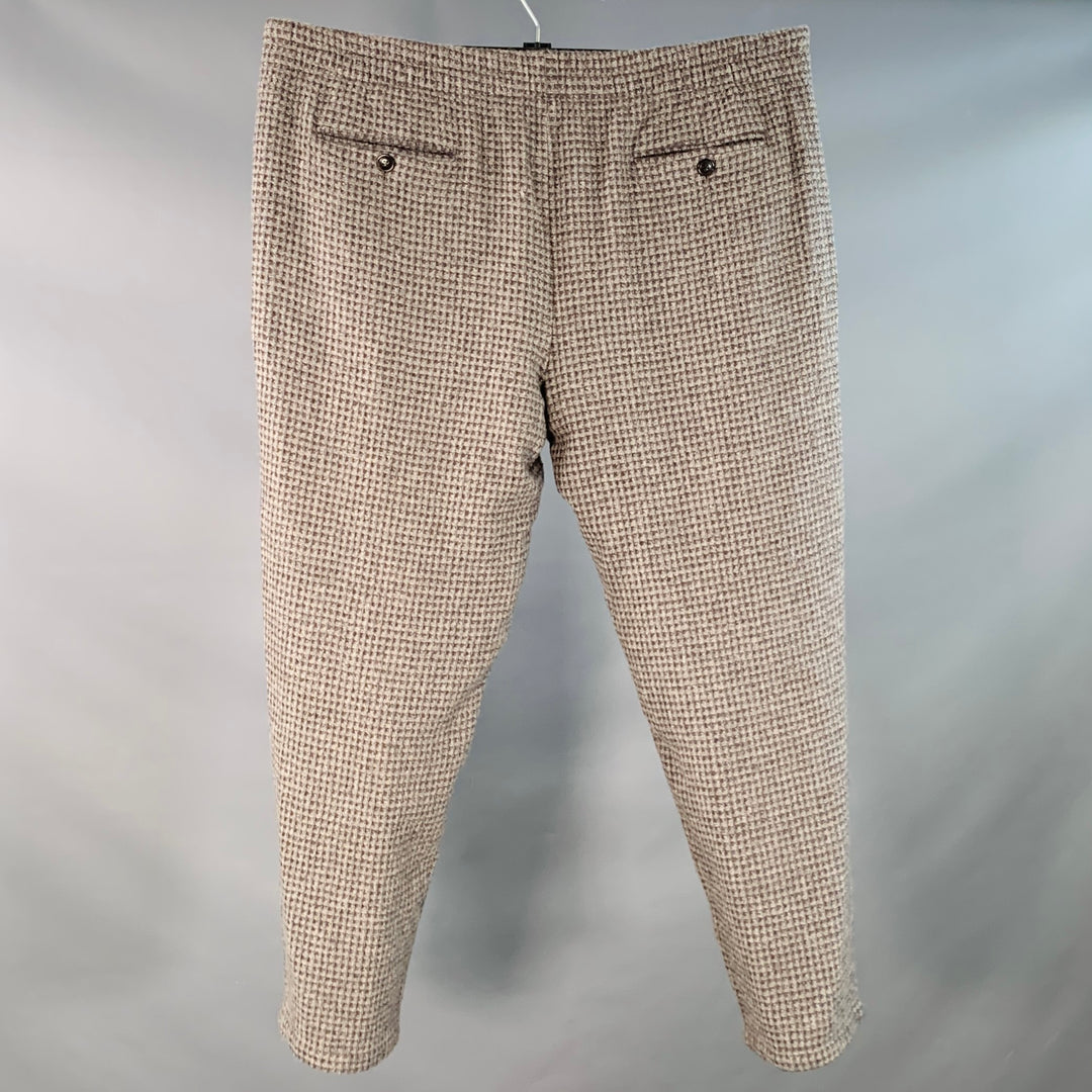GIORGIO ARMANI Size 40 Grey Black Grid Virgin Wool Blend Pleated Drawstring Casual Pants
