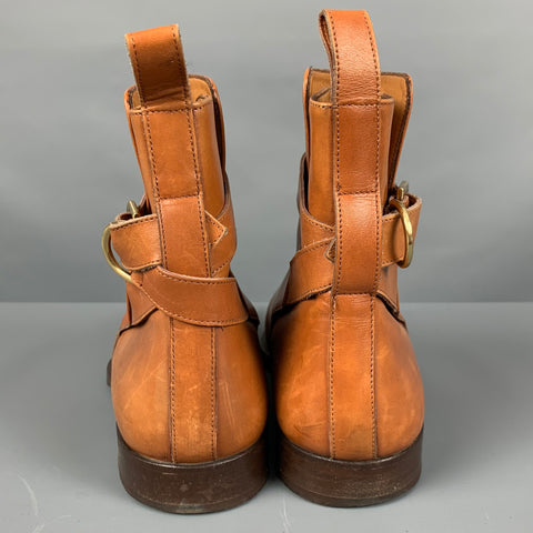 RALPH LAUREN Taille 9 Bottines à bride en cuir camel