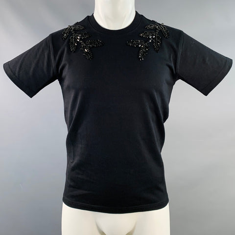 BURBERRY Size XXXS Black Crystal Embellishment Cotton Crew Neck T-shirt