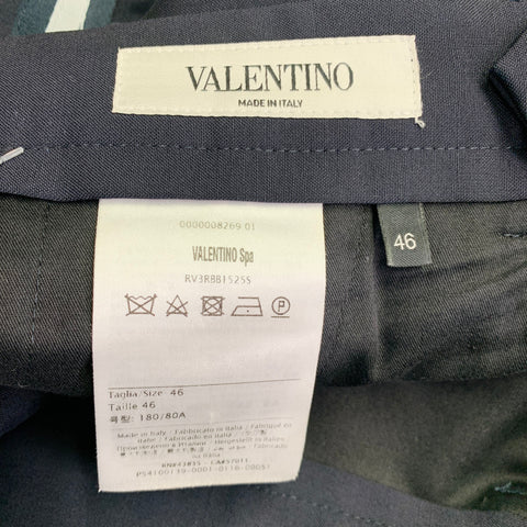 VALENTINO Size 30 Navy White Wool Mohair Tuxedo Stripes Zip Fly Dress Pants