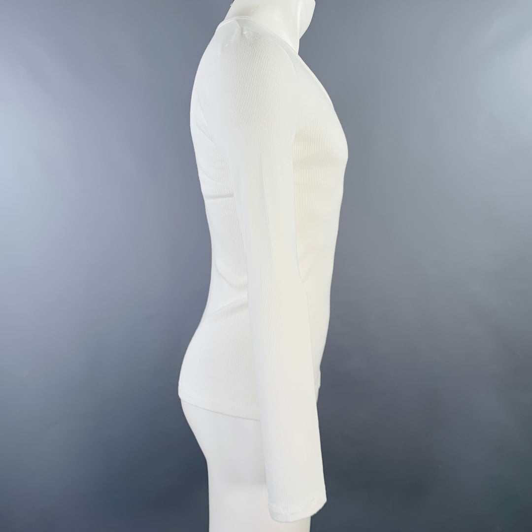 MARTIN MARGIELA Size M White Ribbed Cotton Henley Long Sleeve T-shirt