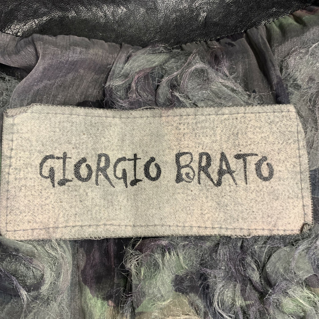 GIORGIO BRATO Size 6 Black Leather Double Breasted Belted Longline Vest