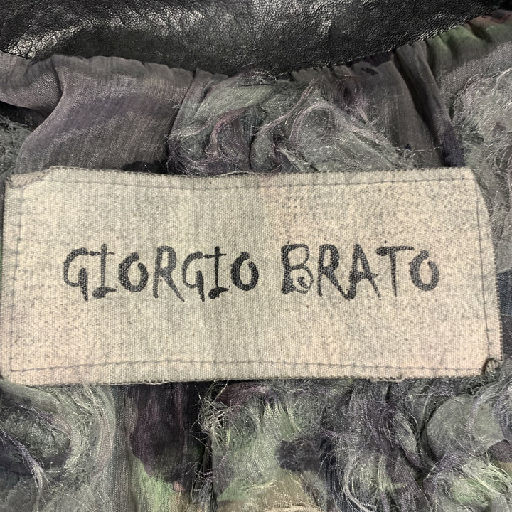 GIORGIO BRATO Size 6 Black Leather Double Breasted Belted Longline Vest