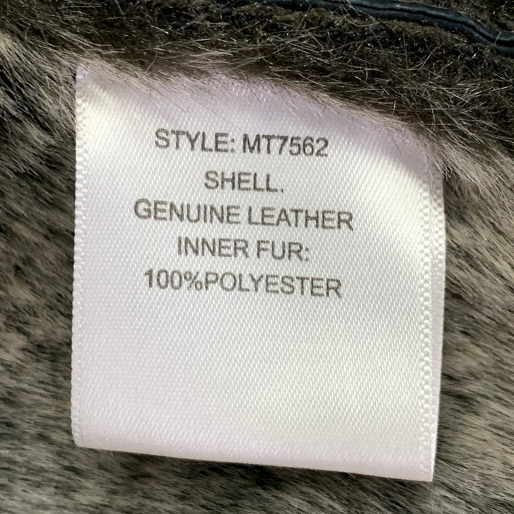 TRIBES Size L Black Grey Leather Faux Fur Open Front Vest