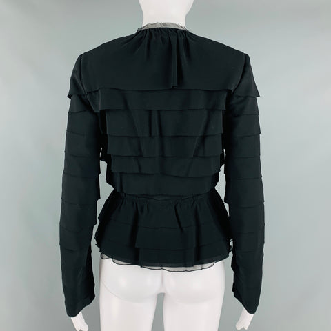 NINA RICCI Size 6 Black Silk Layered  Blazer