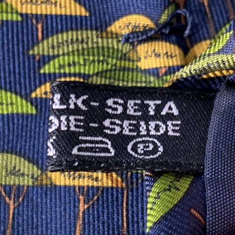 SALVATORE FERRAGAMO Navy Green Abstract Tree Silk Tie