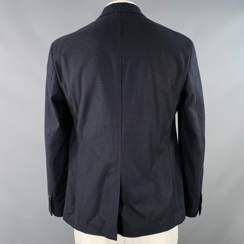 SALVATORE FERRAGAMO Size 42 Navy Twill Virgin Wool Cotton Sport Coat
