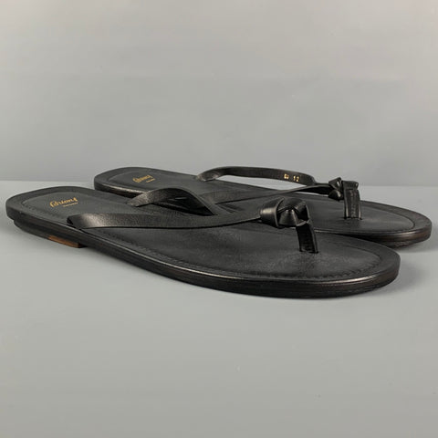 BRIONI Size 13 Black Leather Thong Sandals