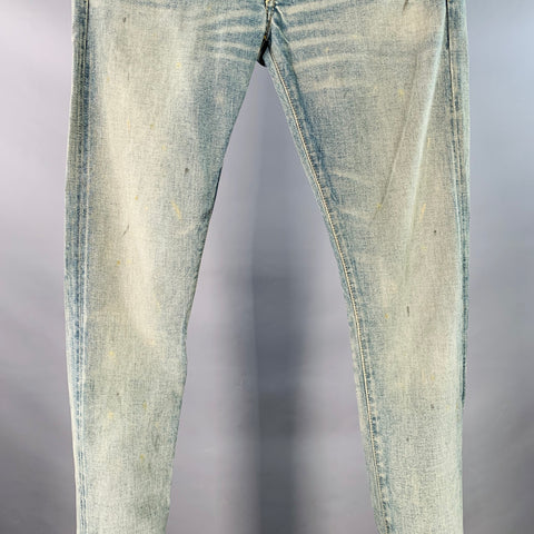 RRL by RALPH LAUREN Size 27 Blue Distressed Cotton Blend Skinny Selvedge Jeans