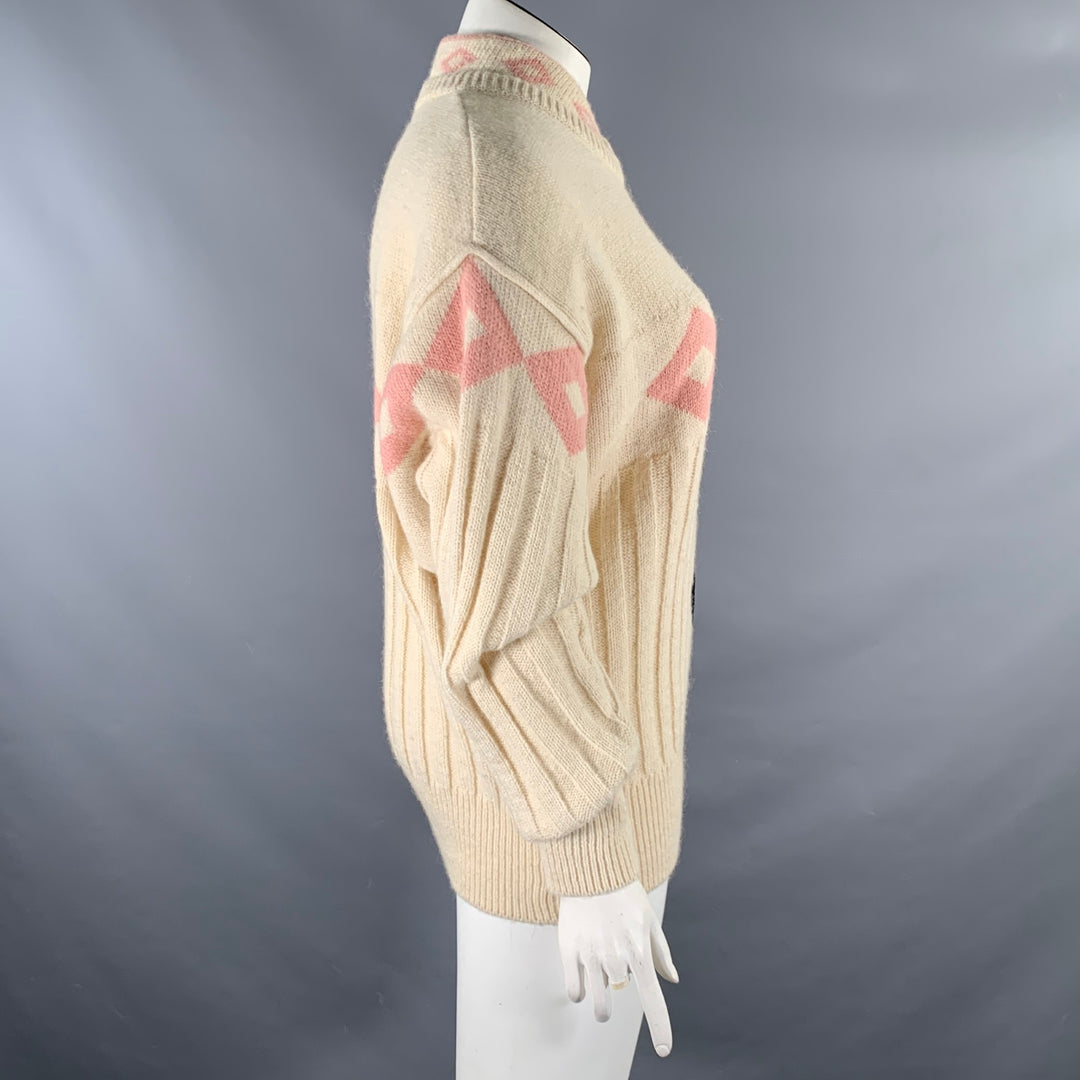 CLAUDE MONTANA Size S Beige Pink  Black Knitted Alpaca Blend Ribbed Sweater