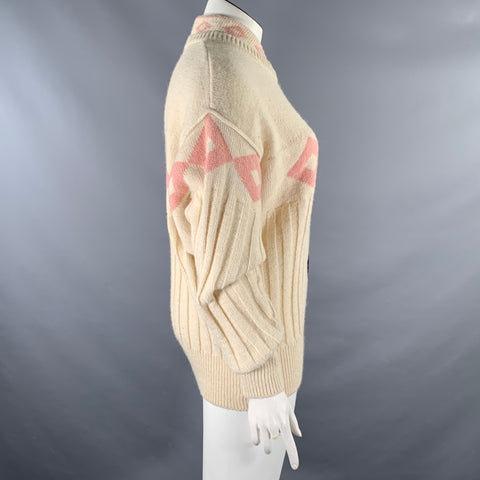 CLAUDE MONTANA Size S Beige Pink  Black Knitted Alpaca Blend Ribbed Sweater