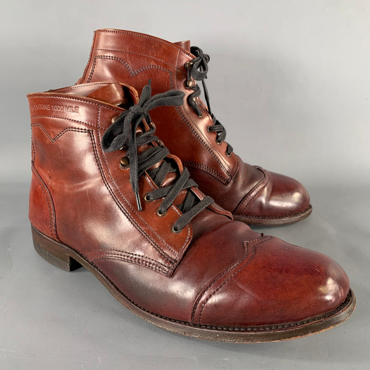 WOLVERINE Size 12 Burgundy Wingtip Leather Boots