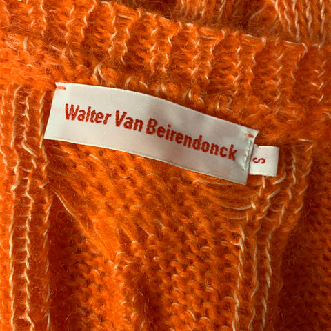 WALTER VAN BEIRENDONCK Size S Orange Cable Knit Mohair Blend Oversized Vest