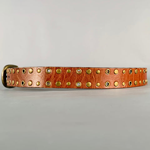 VINTAGE Size 34 Brown Gold Studded Eyelets Leather Belt