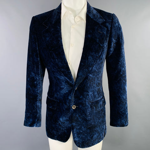 YVES SAINT LAURENT Size 38 Blue Navy Marbled Rayon Sport Coat