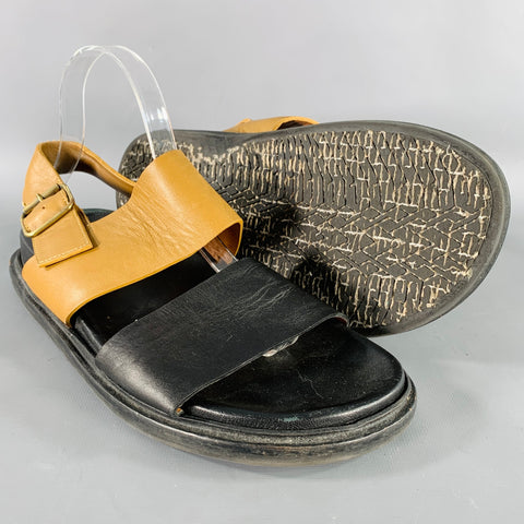 MARNI Size 8 Black Tan Two Toned Leather Strap Sandals