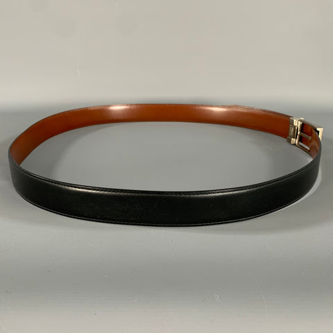 FERRAGAMO Black Brown Silver Leather Belt