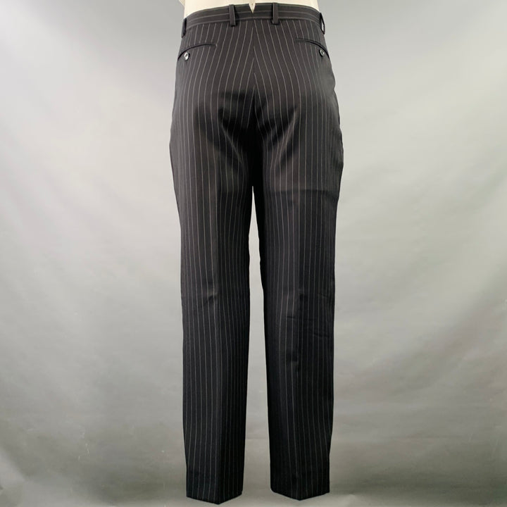 ARMANI COLLEZIONI Size 44 Long Black White Pinstripe Wool Peak Lapel Suit