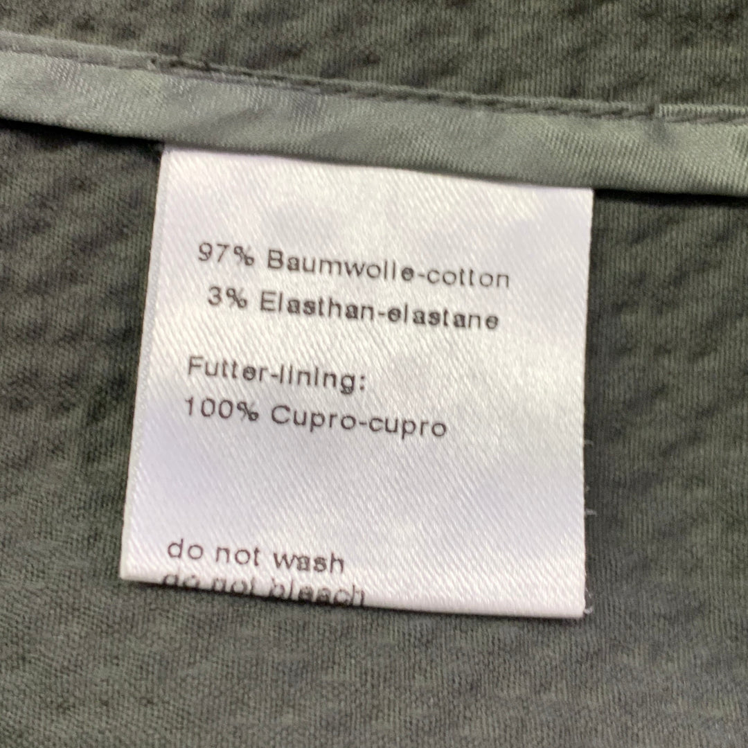AKRIS Size 12 Black Olive Cotton Blend Seersucker Zip Snaps Collarless Jacket