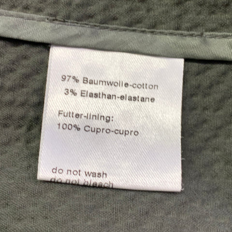 AKRIS Size 12 Black Olive Cotton Blend Seersucker Zip Snaps Collarless Jacket