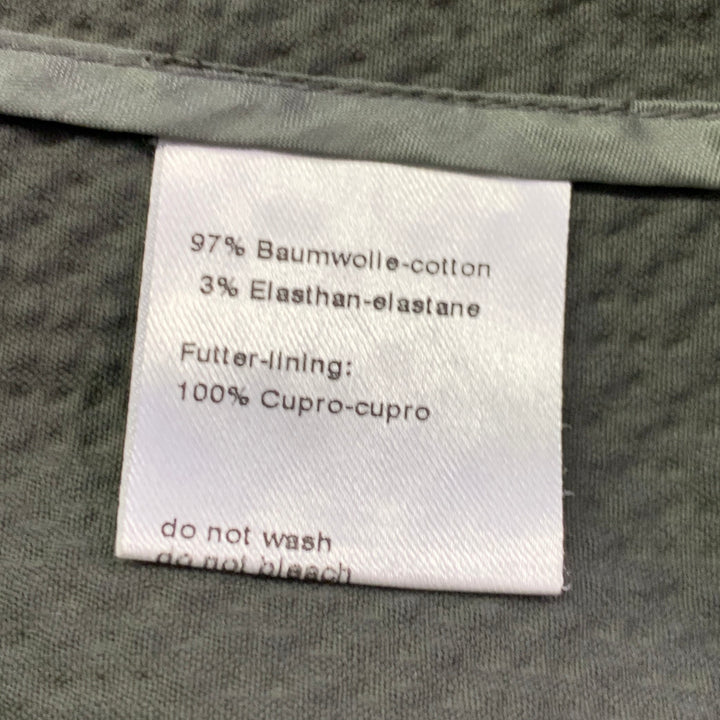 AKRIS Size 12 Black Olive Cotton Blend Seersucker Zip Snaps Collarless Jacket