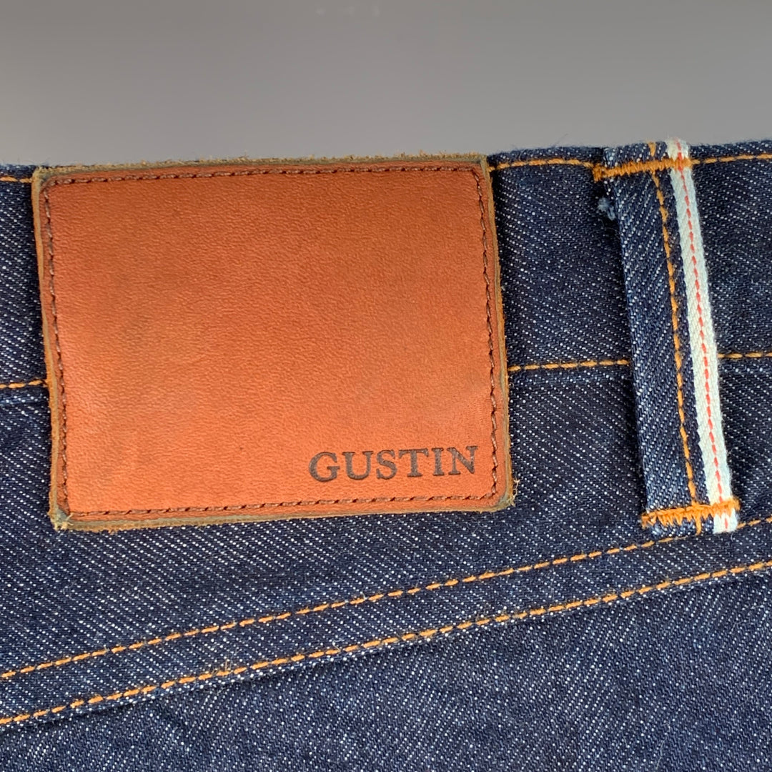 GUSTIN Size 40 Blue Twill Cotton Straight Selvedge Jeans