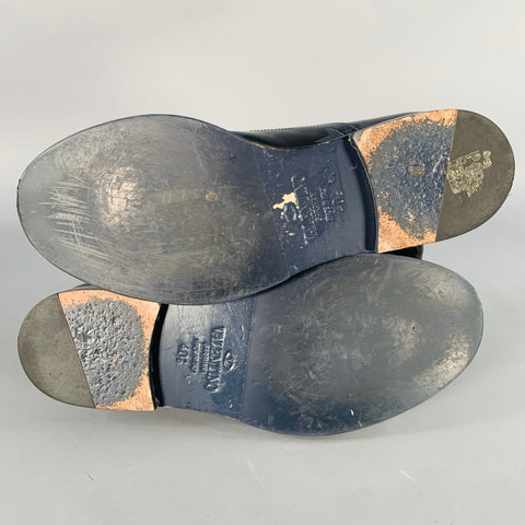 VALENTINO Size 7.5 Navy Embossed Stars Leather Oxford Lace-Up Shoes