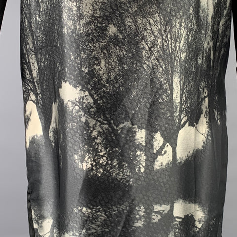 STELLA McCARTNEY Size 4 Black White Silk Landscape Shirt dress Knee-Length Dress
