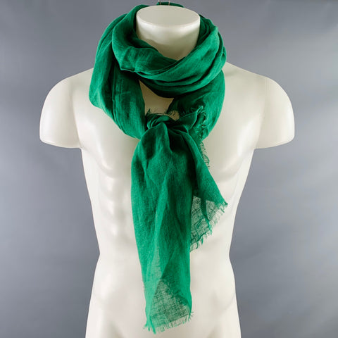 PAUL SMITH Green Woven Linen Fringe Scarf