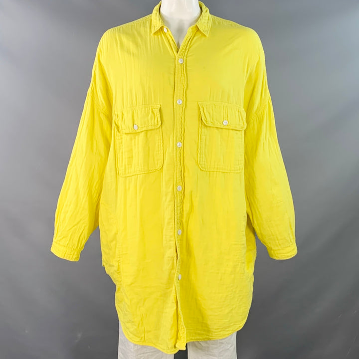 KAPITAL Size L Yellow Cotton Two Pockets Oversized Long Sleeve Shirt Jacket
