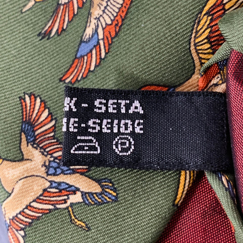 SALVATORE FERRAGAMO Green Multi Color Birds Silk Tie
