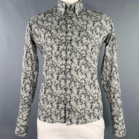 BEN SHERMAN Size L Black White Paisley Spread Collar Long Sleeve Shirt