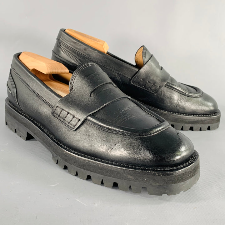 DRIES VAN NOTEN Size 10 Black Leather Penny Loafers