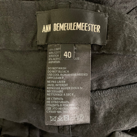 ANN DEMEULEMEESTER Size 33 Black Linen Cotton Trouser Cut Casual Pants