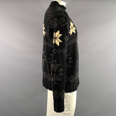 RALPH LAUREN Size L Black Grey & White Knitted Linen / Cotton Sweater